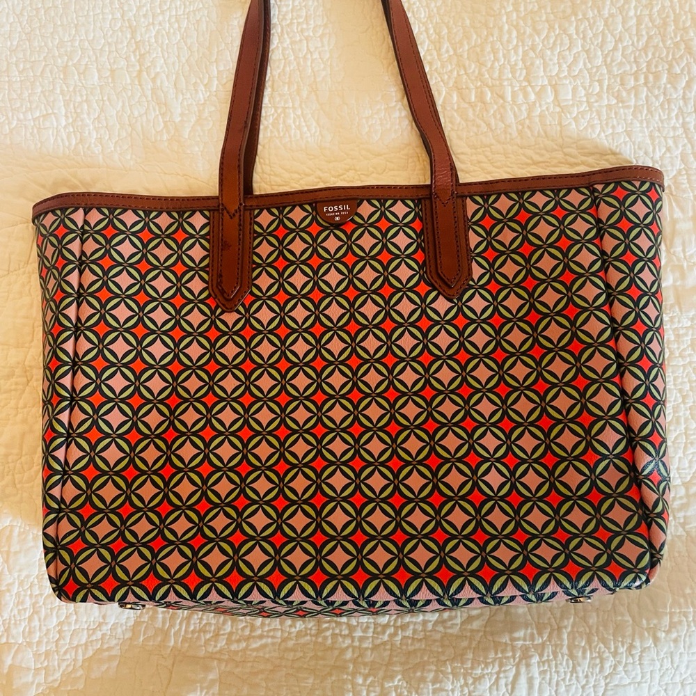 Fossil Pink and Green Patterned Tote